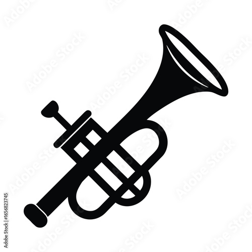 Black silhouette of a trumpet on a white background brass instrument musical instrument 4