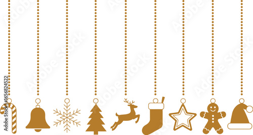 Festive Gold Christmas Ornaments on White Background - Minimalist Holiday Decorations