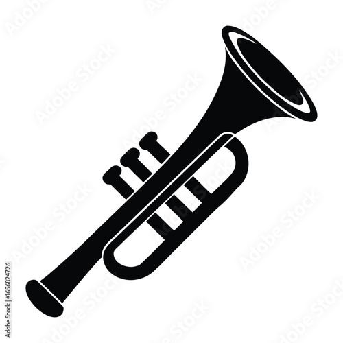 Black silhouette of a trumpet on a white background brass instrument musical instrument 6