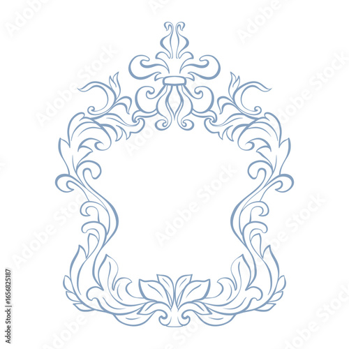 Wedding monogram, crest, or frame in baroque style. Vintage elegant crest with botanical ornament. Luxury Victorian frame for wedding invitation, card, cover, save the date. Hand drawn monogram frame.