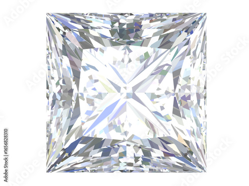 The diamond is shown in a square shape with sharp corners, characteristic of the princess cut. This cut is designed to maximize brilliance and sparkle.