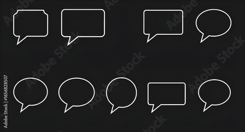 speech bubbles, set, vector, collection, chat, message, communication, dialogue, talk, conversation, comment, discussion, empty, blank, outline, icon, flat, cartoon, design, illustration, graphic, sha