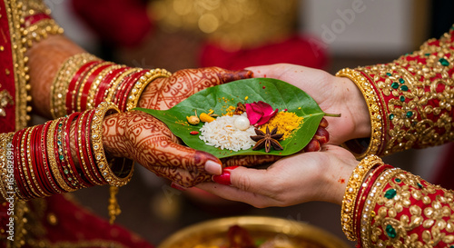 A close-up shot of two pairs of hands in kanya dan