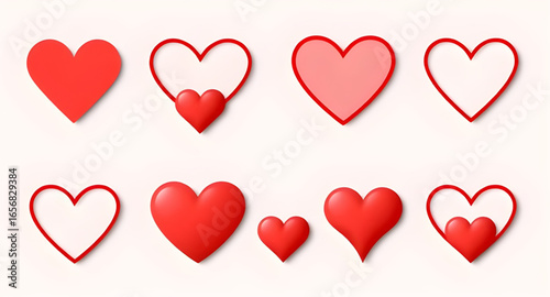 red cartoon hearts, modern red hearts, heart vector set, love heart collection, valentine heart icons, red gradient hearts, multiple love hearts, red heart outlines, classic red hearts, tiny red heart