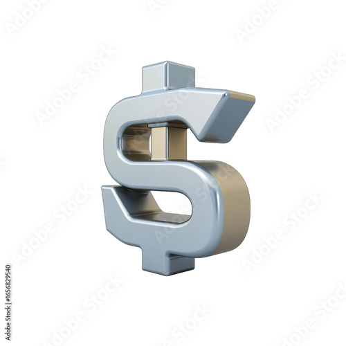 Detailed three-dimensional metallic dollar sign.