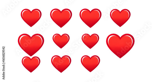 red hearts collection, love hearts set, red heart shapes, red heart clipart, romantic hearts, red hearts vector, valentine hearts set, heart design elements, red heart graphics, multiple red hearts, r