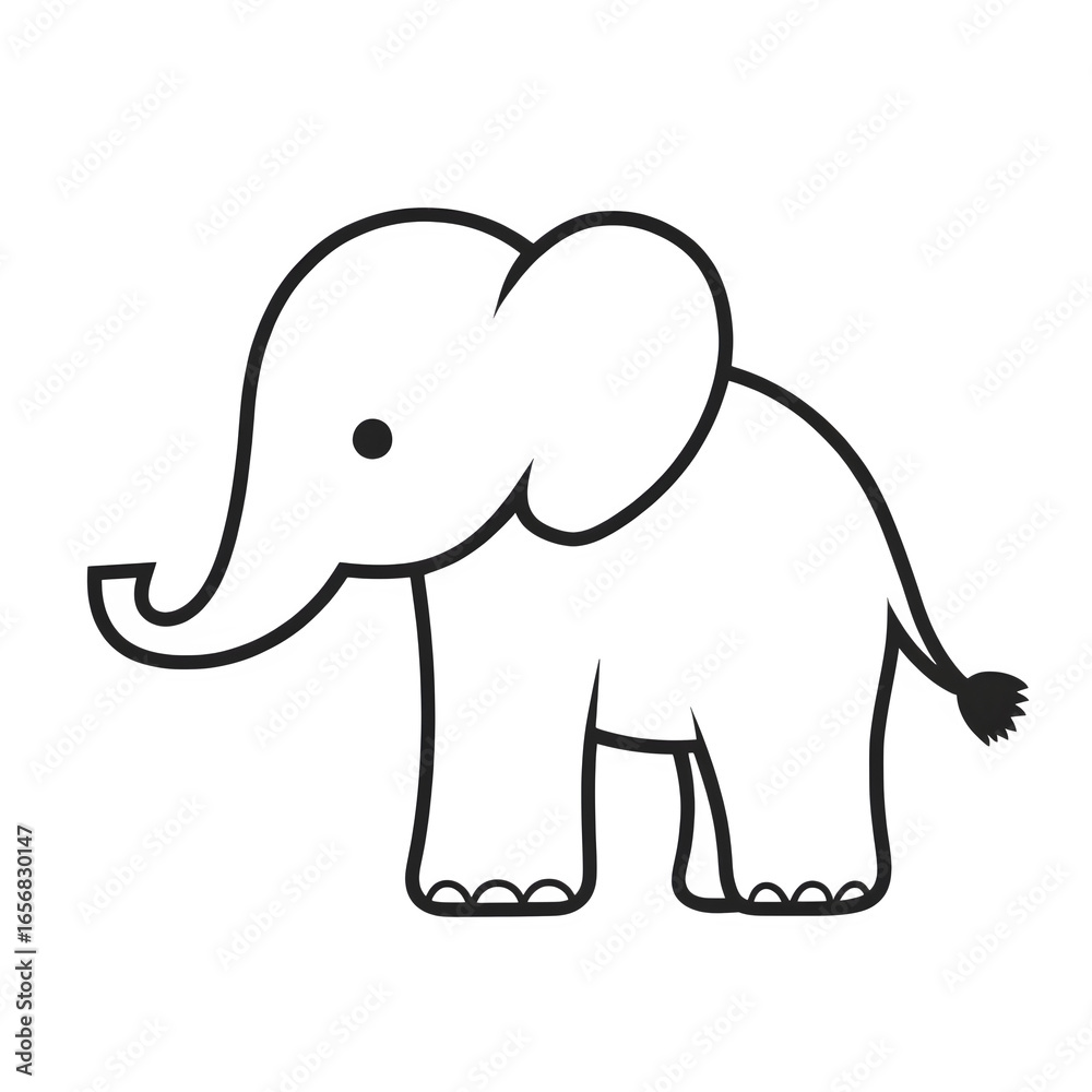 Fototapeta premium A minimalist monoline elephant outline, simple and adorable.