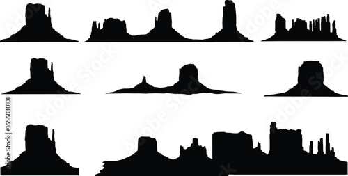 Monument Valley Arizona Seamless Pattern Black Silhouette on transparent background This image features seamless pattern Valley Arizona striking black silhouette style The valuable feature for