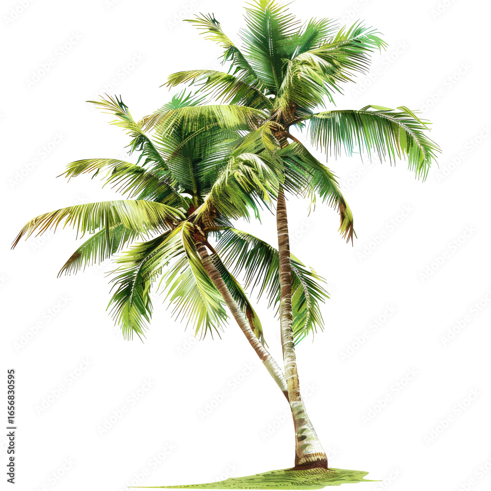 Fototapeta premium Two palm trees against a black background