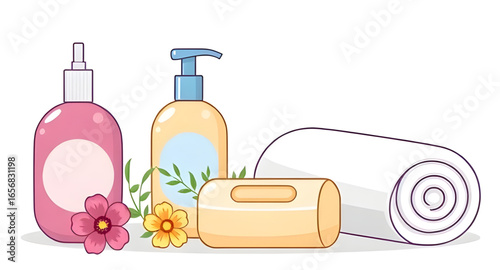 spray bottle cartoon, perfume bottle cartoon, essential oil cartoon, cartoon cosmetic jar, moisturizer cartoon, body scrub cartoon, foot cream cartoon, hair oil cartoon, makeup remover cartoon, skinca