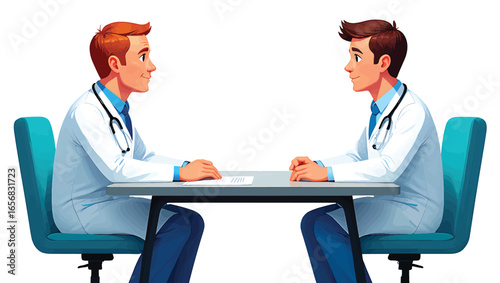 Doctors Discussing Patient Care at a Table A Vector Illustration