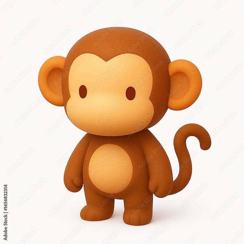 Naklejka premium Cute monkey standing upright on a white surface, showcasing its playful and charming nature with a simple and clean aesthetic.