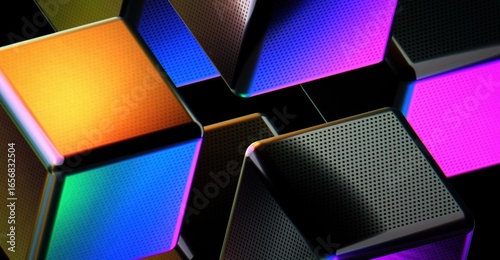 Abstract 3D cubes, vibrant colors and geometric designs