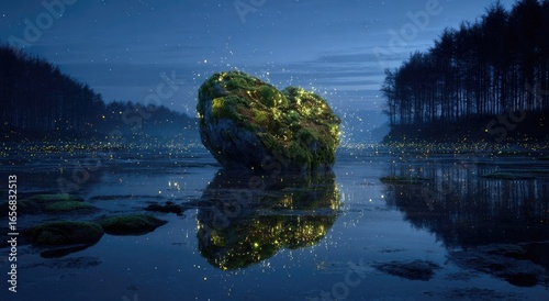 Wallpaper Mural Mystical rock glowing with fireflies Torontodigital.ca