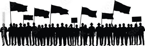 Silhouette of a Crowd of Protesters Holding Flags on Transparent Background silhouette