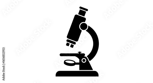 Illustration of a microscope with objective lens and eyepiece for scientific exploration and research use
