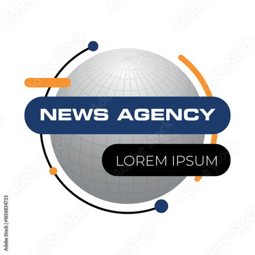 News Agency Logo Vector with Globe, Geometric Elements, and Bold Typography