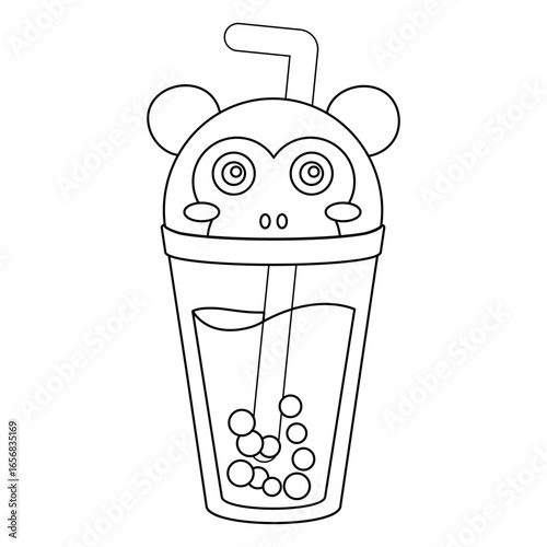 Bubble tea monkey cap stroke