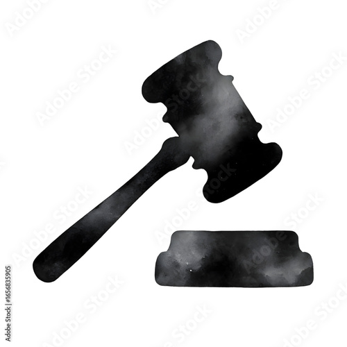 Judge's gavel, 2D watercolor style isolated on transparent background.