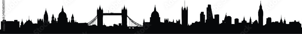 Fototapeta premium London City Skyline Silhouette Featuring Iconic Landmarks on Transparent Background