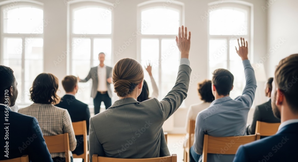 Obraz premium Corporate Communication and Active Participation: The essence of effective corporate communication and active participation comes alive within a contemporary interior.