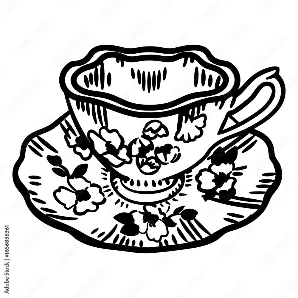 Naklejka premium Organic teacup design filled stroke