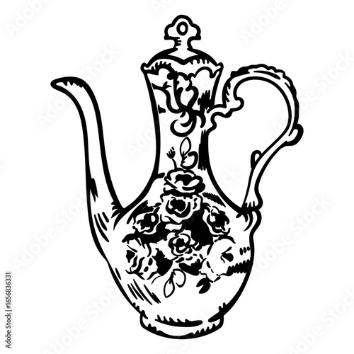 Old flowery teapot filled stroke