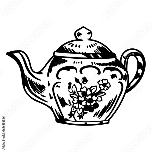 Old round teapot filled stroke
