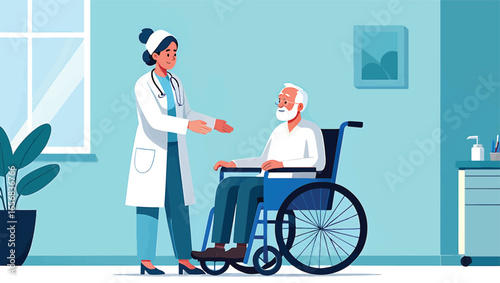 Caring Doctor and Elderly Man A Vector Illustration of Healthcare and Support