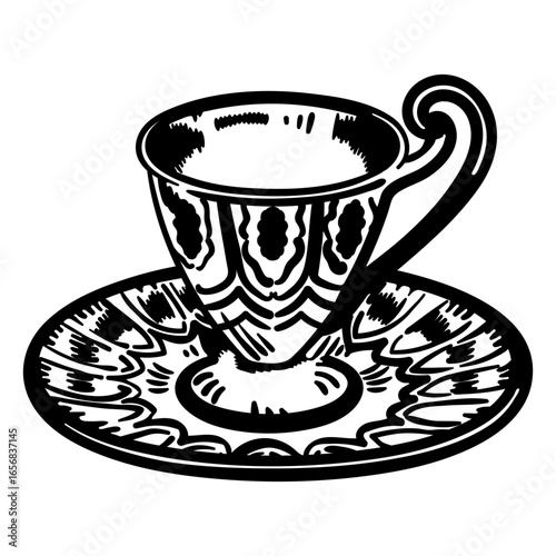 Thin antique teacup filled stroke