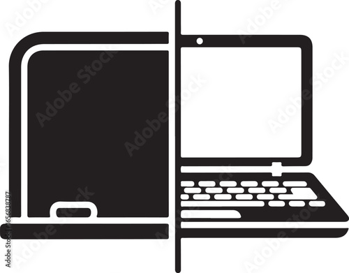 Hybrid Learning Vector art of laptop split in half, one side closed