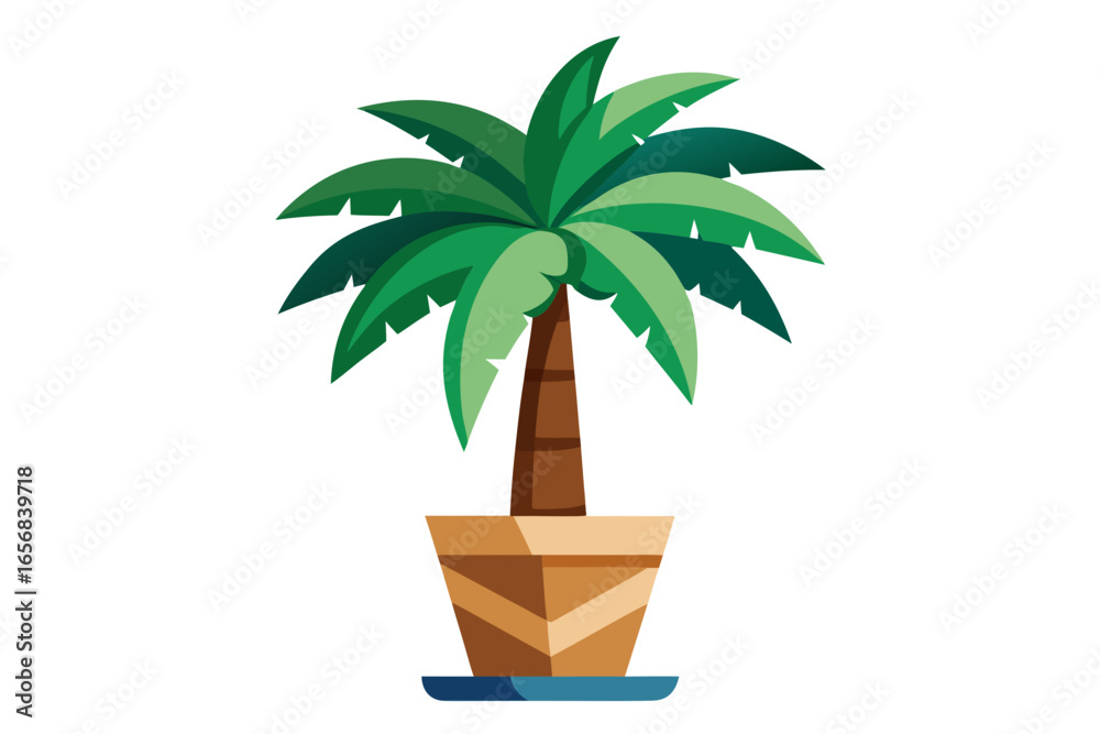 Obraz premium Vibrant potted palm tree brings tropical vibes and natural beauty to any design project, evoking sunshine and relaxation.