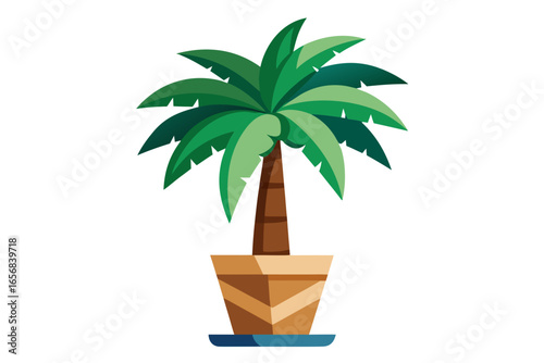 Vibrant potted palm tree brings tropical vibes and natural beauty to any design project, evoking sunshine and relaxation.