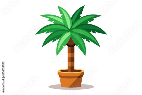 Vibrant potted palm tree brings tropical oasis vibes and refreshing natural beauty to any modern design project, evoking vacation dreams and serene relaxation instantly.