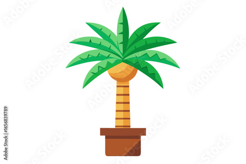 Vibrant potted palm tree brings tropical paradise vibes to any space, perfect for summer décor and coastal themes, adding a touch of natural beauty and vacation ambiance to your projects.