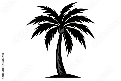 Iconic black silhouette of a stylized palm tree evoking tropical paradise, summer vacation, and coastal relaxation, perfect for travel and leisure themes.