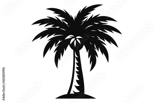 Classic black silhouette of a tropical palm tree with lush fronds, perfect for summer vacation, beach party, or resort branding projects.