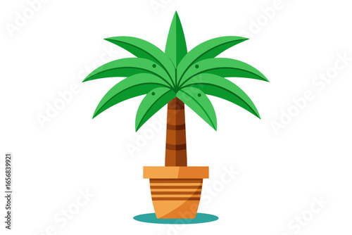 Vibrant potted palm tree brings tropical oasis vibes to any modern space, perfect for summer themes, travel, and lifestyle concepts.