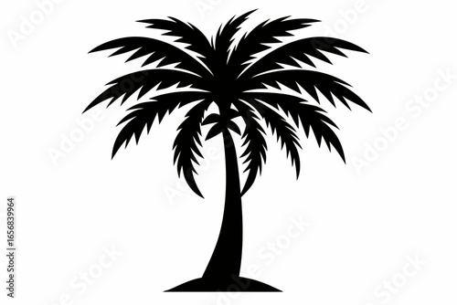 Iconic silhouette of a lush palm tree evoking tropical paradise, beach vacation vibes, and exotic summer getaways, perfect for travel and leisure designs.