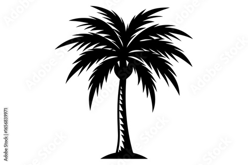 Exotic black silhouette palm tree evoking tropical paradise, warm vacation vibes, and serene beach destinations, perfect for summer travel and resort branding.