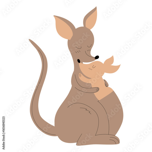 Animals mom and baby kangaroo illustration
