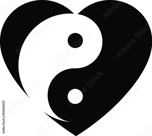 Yin Yang Symbol Inside Heart Shape on Transparent Background silhouette