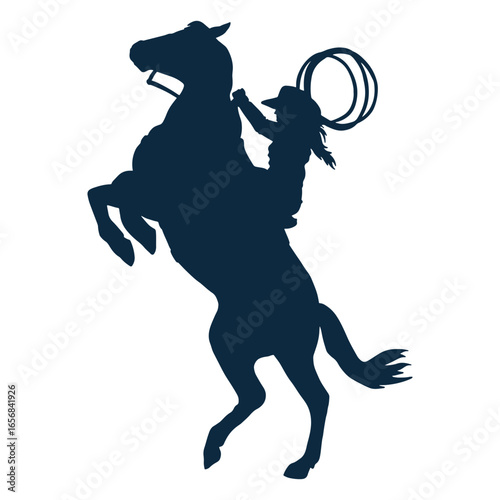 Cowgirl with a laso on a horse silhouette