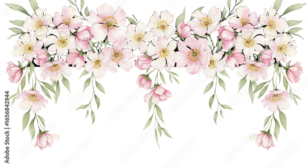 Obraz premium Delicate Pink and White Dogwood Blossoms Floral Border Springtime Decoration Design Element