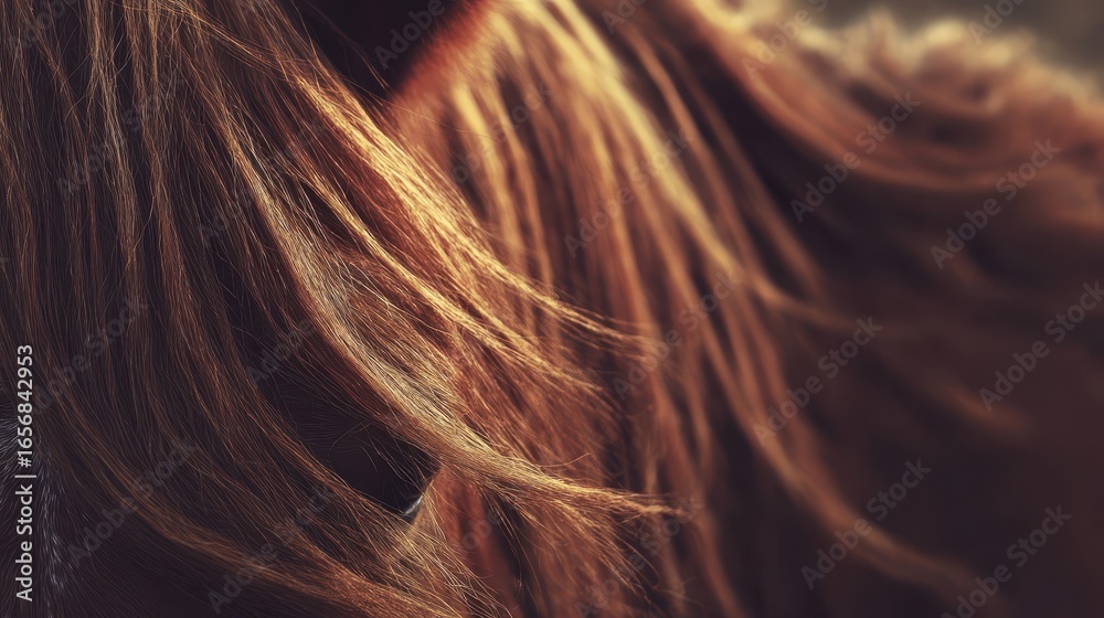 Naklejka premium Close-up view of flowing auburn hair.