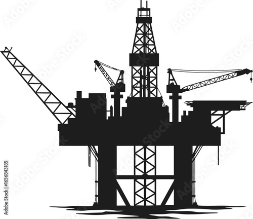 Offshore Oil Rig Platform Silhouette Vector Illustration on Transparent Background