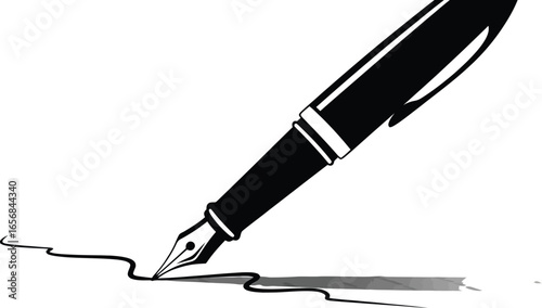 Illustration of a fountain pen writing paper, perfect for illustrating concepts of writing, signing documents, or creative authoring