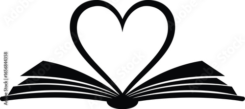 Open Book with Heart Shape Silhouette on Transparent Background illustration open book pages forming heart shape This image features transparent background making easy for designers