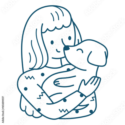 Playful illustration of a girl holding a dog