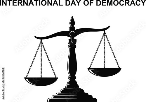 Illustration of the scales of justice for international day of democracy, representing equality, and the rule of law in a democratic society